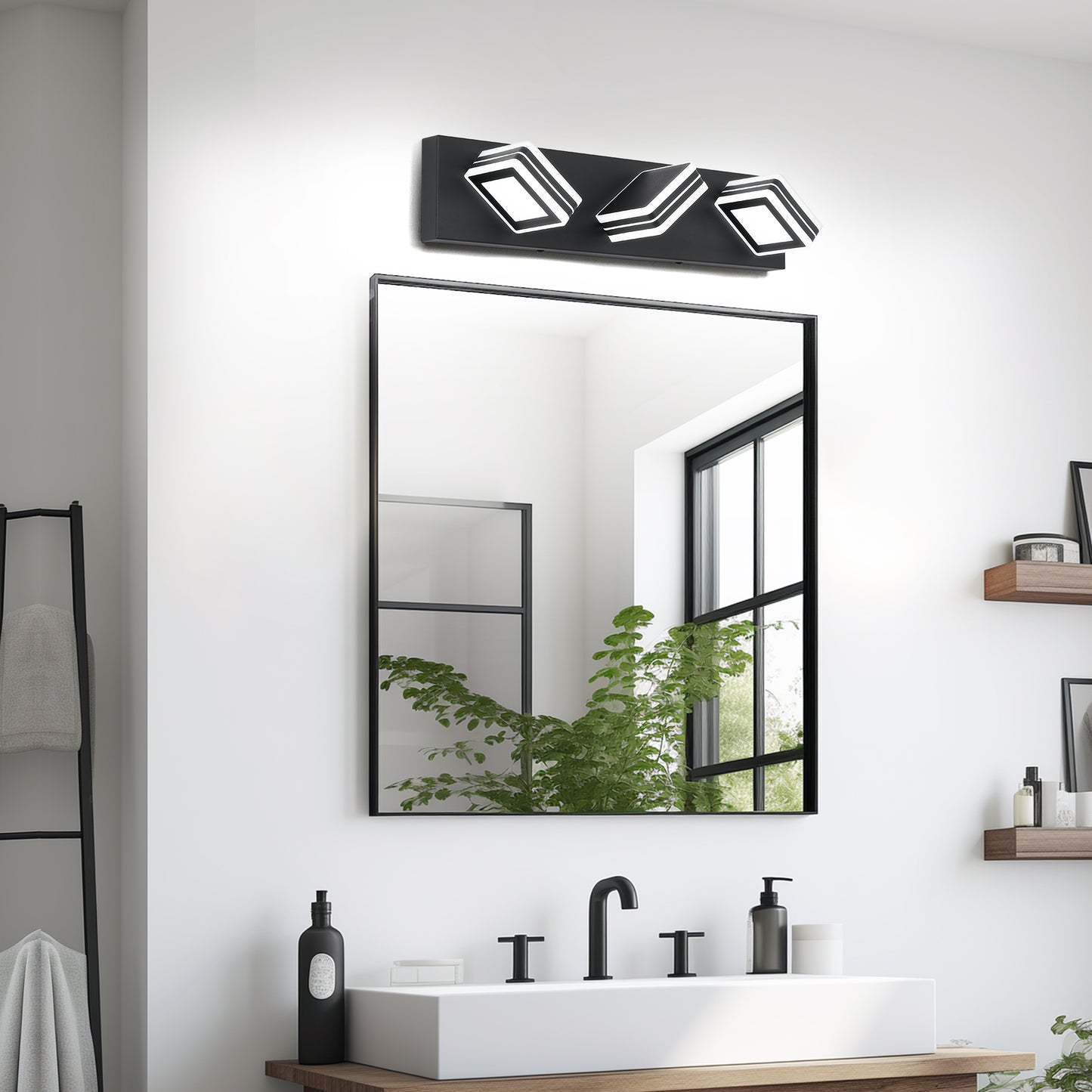 Matte Black Vanity Light Fixtures 3 Lights Up And