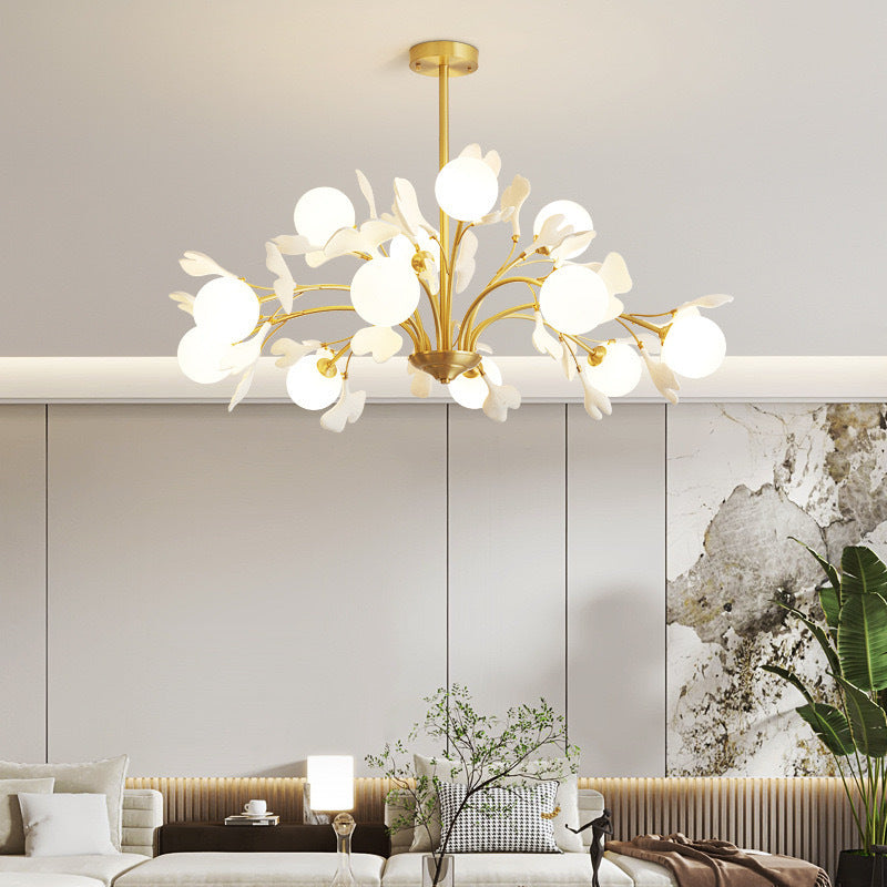 Copper ginkgo leaf chandelier living room statement