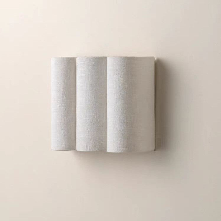 Mid century wall sconce fabric wave bedroom headboard neutral