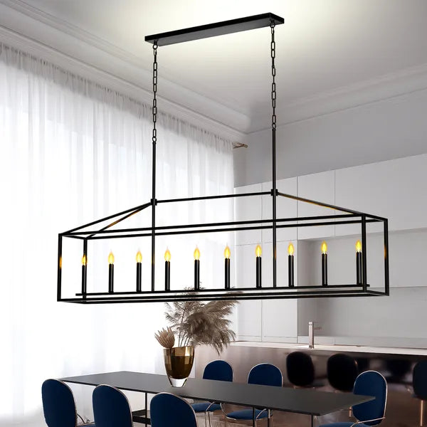 Farmhouse 10-Light Linear Chandelier — Matte Black