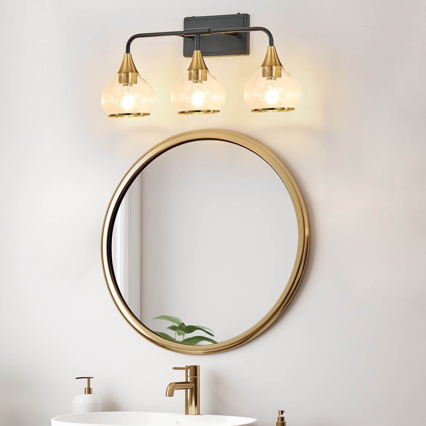 Gold bathroom vanity sconce 3-light black modern