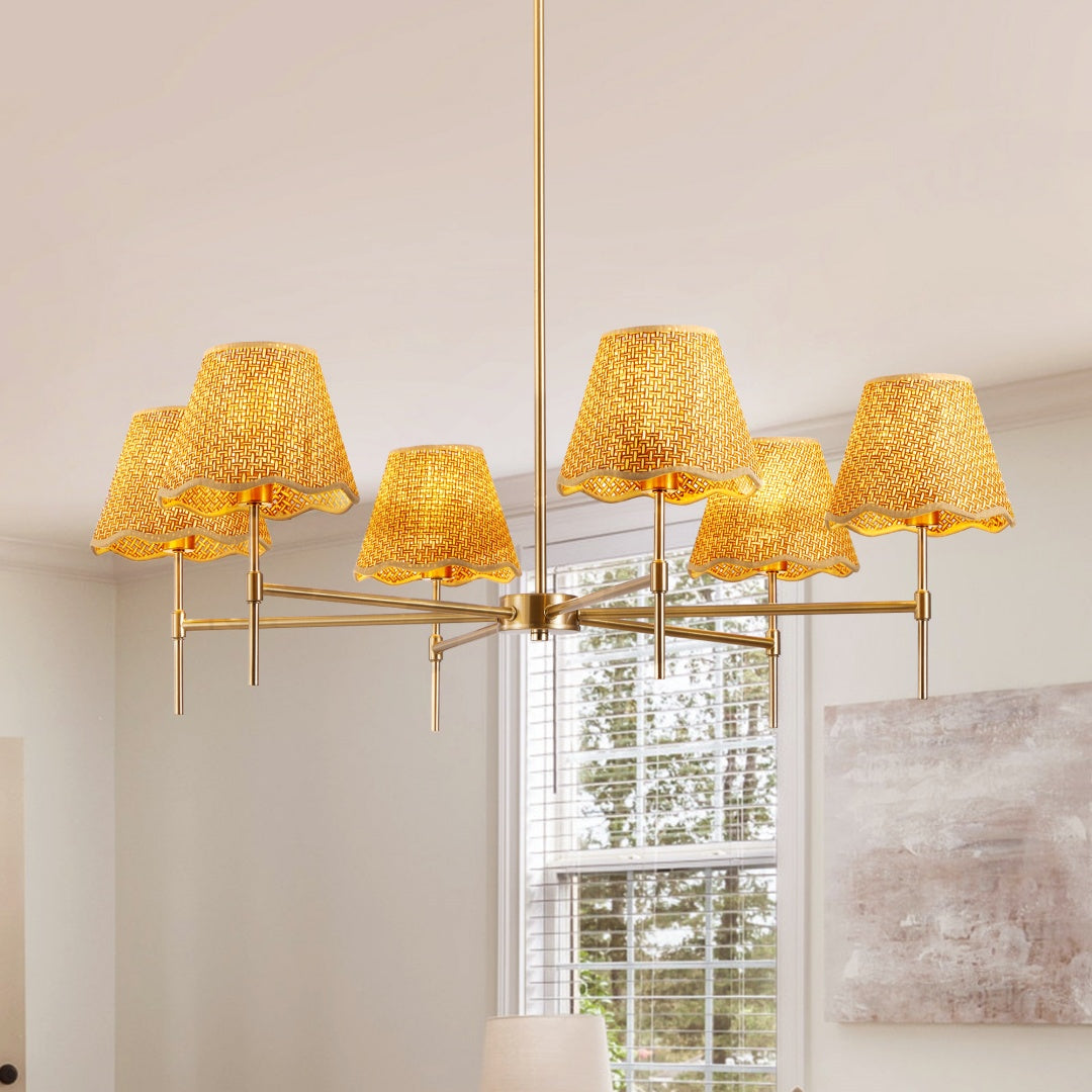 Boho Rattan Chandelier 6 Lights Rustic Industrial Pendant Light