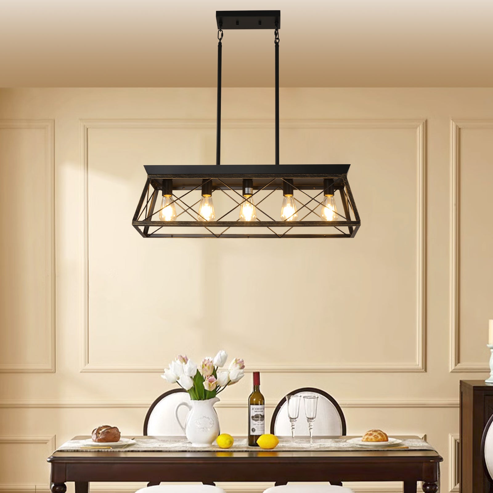 Black gold industrial 5-light chandelier modern dining room